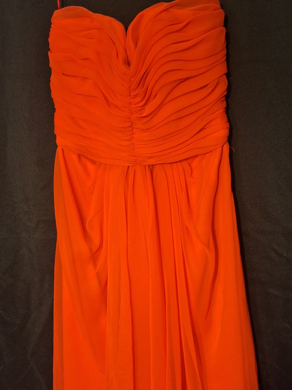ONO Brand Strapless Ruched Chiffon Gown in Orange